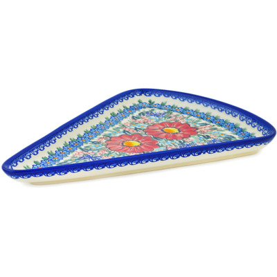 Polish Pottery Pizza Plate 12&quot; Red Hibiscus UNIKAT
