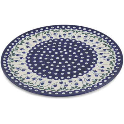 Polish Pottery Pizza Plate 13&quot; Bleeding Heart Peacock