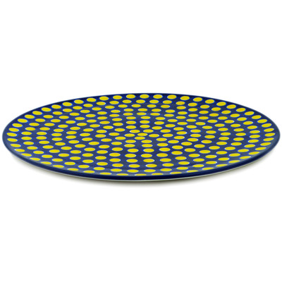 Polish Pottery Pizza Plate 13&quot; Yellow Dots