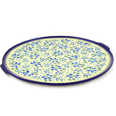 Polish Pottery Pizza Plate 17&quot; Blue Clematis