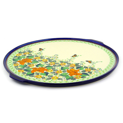 Polish Pottery Pizza Plate 17&quot; Butterfly Meadow UNIKAT