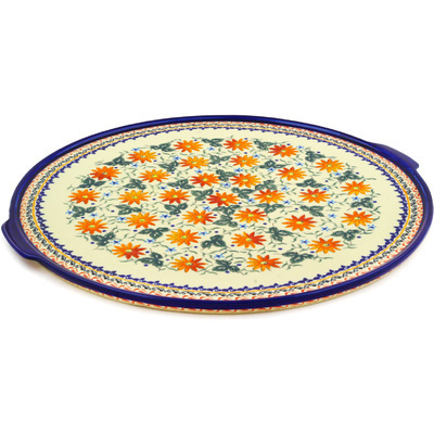 Polish Pottery Pizza Plate 17&quot; Mexican Flame UNIKAT