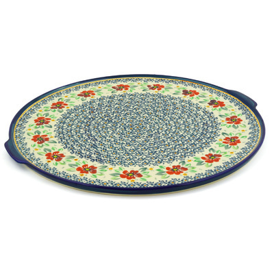 Polish Pottery Pizza Plate 17&quot; Nightingale Flower