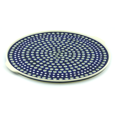 Polish Pottery Pizza Plate 17&quot; Peacock Eyes