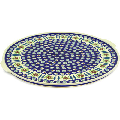 Polish Pottery Pizza Plate 17&quot; Peacock Garden