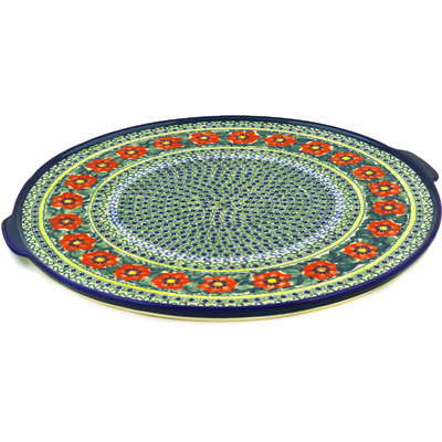 Polish Pottery Pizza Plate 17&quot; Poppies All Around UNIKAT