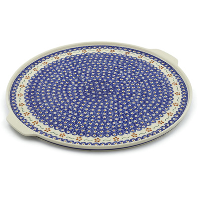 Polish Pottery Pizza Plate 17&quot; Sweet Red Flower