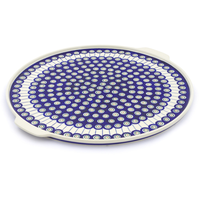 Polish Pottery Pizza Plate 17&quot; Traditional Peacock
