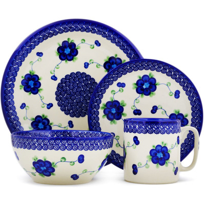 Polish Pottery Place Setting 10&quot; Blue Poppies