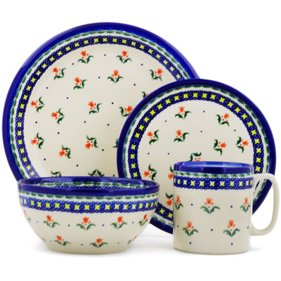 Polish Pottery Place Setting 10&quot; Cocentric Tulips