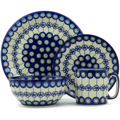 Polish Pottery Place Setting 10&quot; Flowering Peacock
