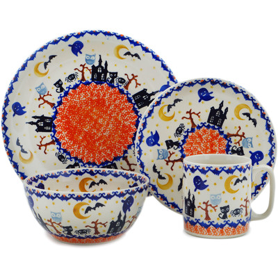 Polish Pottery Place Setting 10&quot; Halloween Spooky Vibe