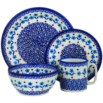 Polish Pottery Place Setting 10&quot; Happy Blue Meadow