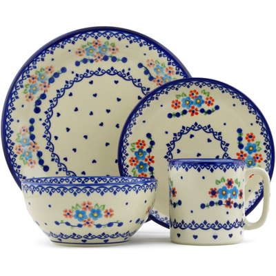 Polish Pottery Place Setting 10&quot; Hearts And Flowers