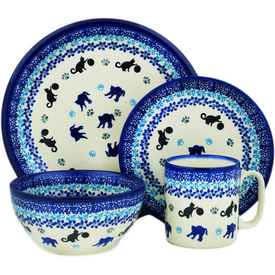 Polish Pottery Place Setting 10&quot; Kitty Paw Play Time