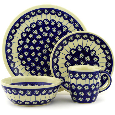 Polish Pottery Place Setting 11&quot; Aster Peacock Blossom