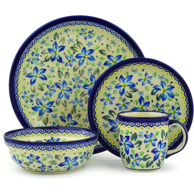 Polish Pottery Place Setting 11" Blue Clematis