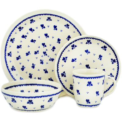 Polish Pottery Place Setting 11&quot; Blue Heart Trio