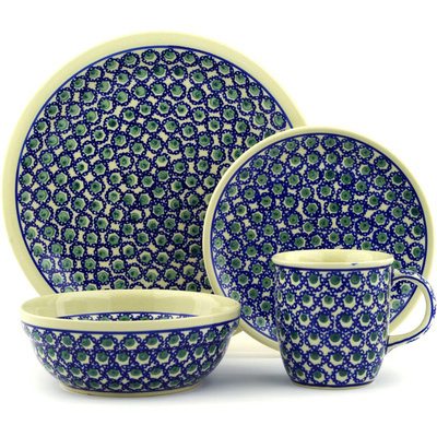 Polish Pottery Place Setting 11&quot; Emerald Peacock Eyes