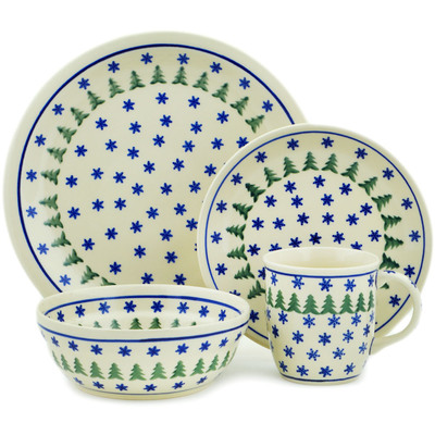 Polish Pottery Place Setting 11&quot; Evergreen Snowflakes