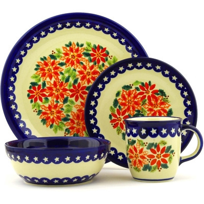 Polish Pottery Place Setting 11&quot; Holiday Poinsettias