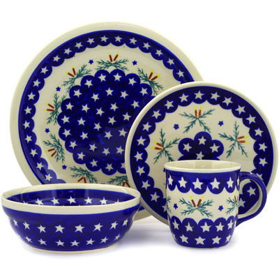Polish Pottery Place Setting 11&quot; Holly Stars