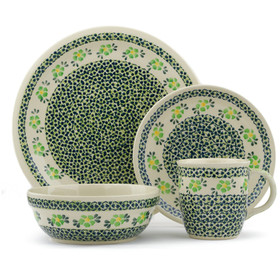 Polish Pottery Place Setting 11&quot; Lime Flowers