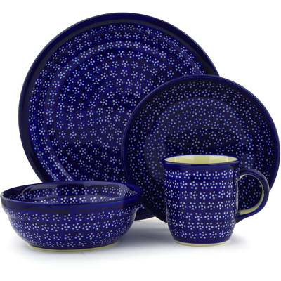 Polish Pottery Place Setting 11&quot; Midnight Daisies