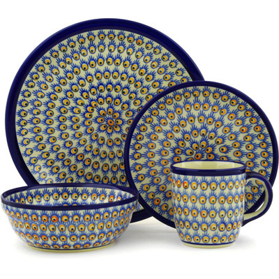 Polish Pottery Place Setting 11&quot; Peacock Feathers