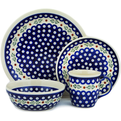 Polish Pottery Place Setting 11&quot; Peacock Hollies