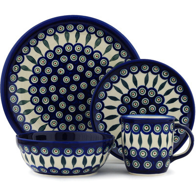 Polish Pottery Place Setting 11&quot; Peacock Leaves
