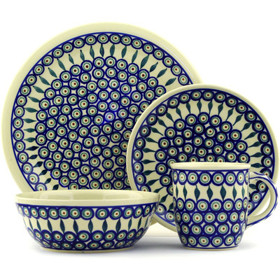 Polish Pottery Place Setting 11&quot; Peacock Leaves