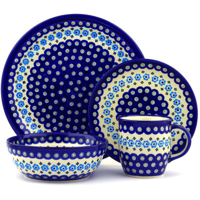 Polish Pottery Place Setting 11&quot; Peacock Poppy Chain
