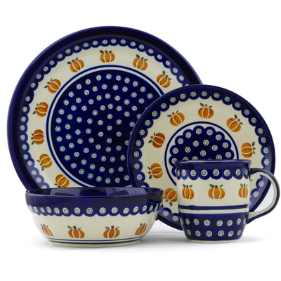 Polish Pottery Place Setting 11&quot; Peacock Pumpkin Patch