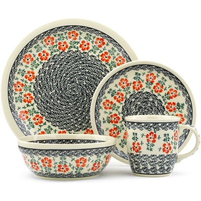 Polish Pottery Place Setting 11&quot; Red Poppy Wreath