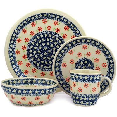 Polish Pottery Place Setting 11&quot; Singing Daisies