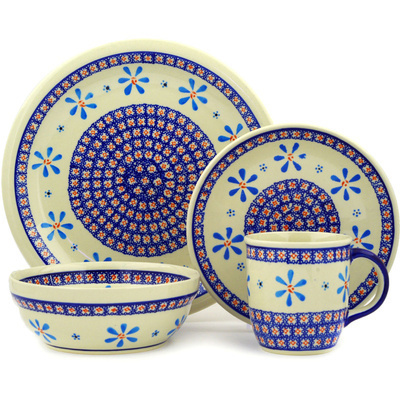 Polish Pottery Place Setting 11&quot; Spinning Daisies