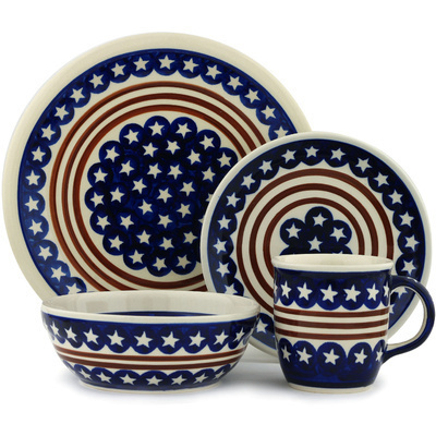 Polish Pottery Place Setting 11&quot; Stars And Stripes