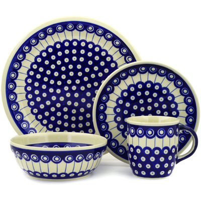 Polish Pottery Place Setting 11&quot; Traditional Peacock