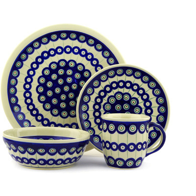 Polish Pottery Place Setting 11&quot; Traditional Peacock