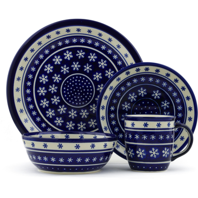 Polish Pottery Place Setting 11&quot; Winter Snowflakes
