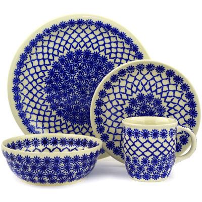 Polish Pottery Place Setting 11&quot; Woven Blue Astrids