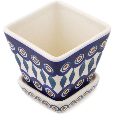 Polish Pottery Planter 3&quot; Peacock Leaves