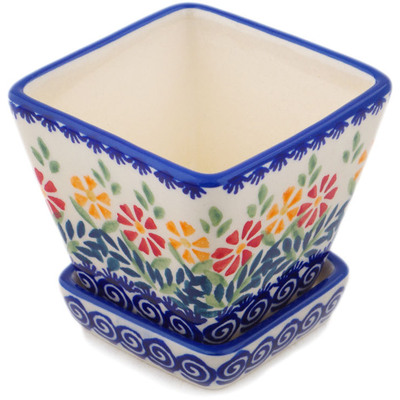 Polish Pottery Planter 3&quot; Wave Of Flowers