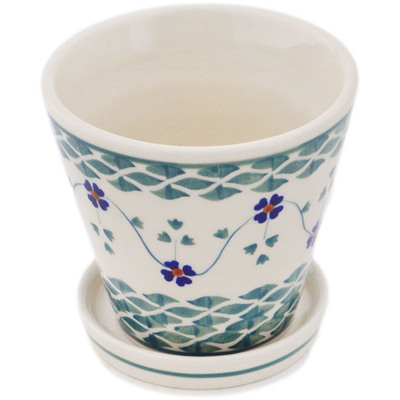 Polish Pottery Planter 4&quot; Lucky Blue Clover