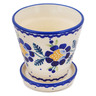 Polish Pottery Planter 4&quot; Orange And Blue Flower