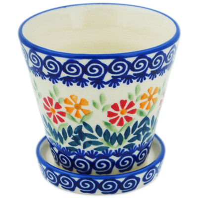 Polish Pottery Planter 4&quot; Wave Of Flowers