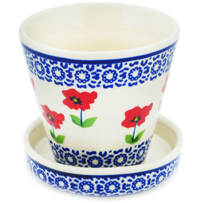Polish Pottery Planter 4&quot; Wind-blown Poppies