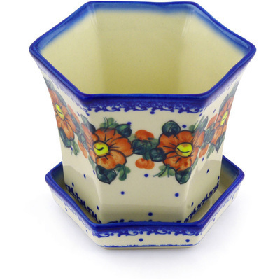 Polish Pottery Planter 5&quot; Autumn Pansies UNIKAT