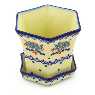 Polish Pottery Planter 5&quot; Hearts And Flowers